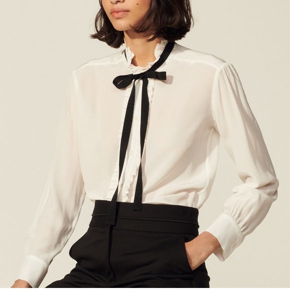 Sandro Tops - Sandro Silk Blouse With Ribbon